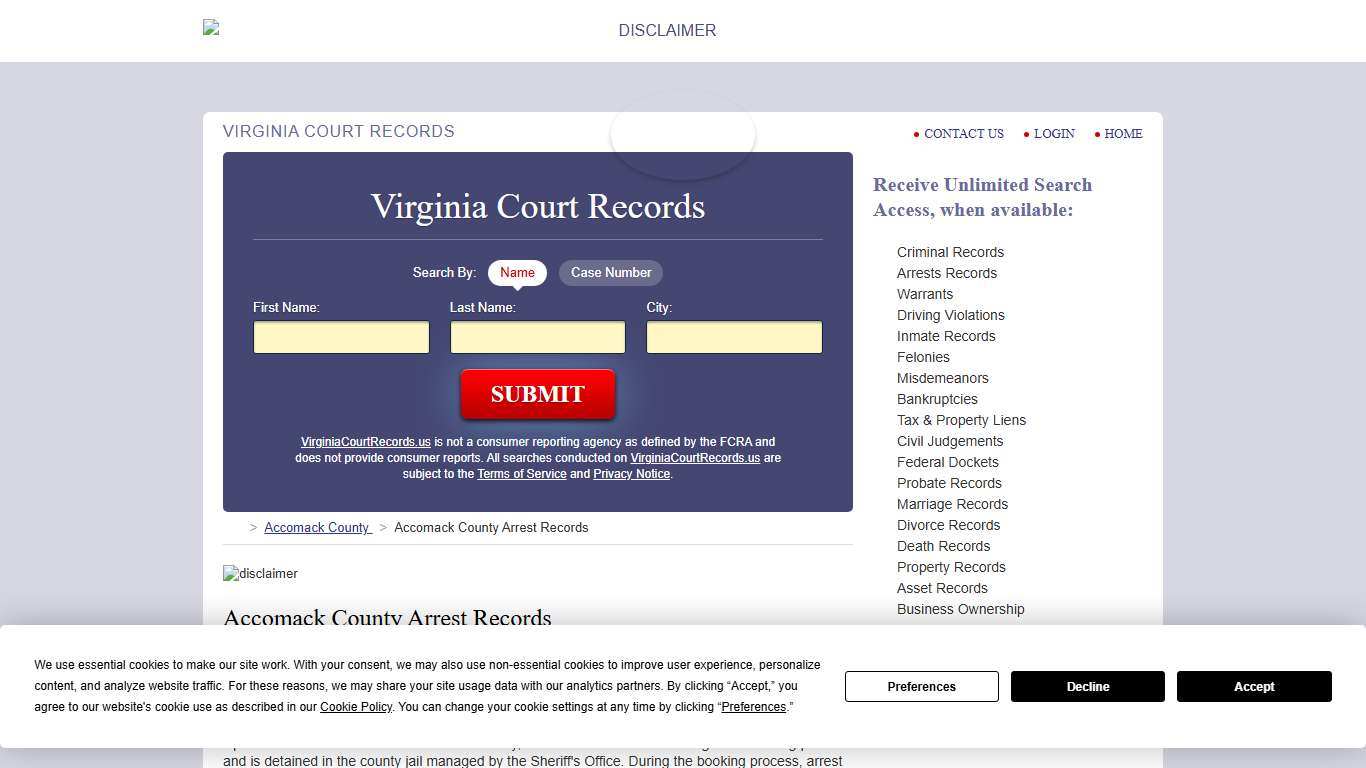 Accomack County Arrest Records | VirginiaCourtRecords.us